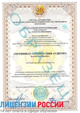 Образец сертификата соответствия аудитора №ST.RU.EXP.00014299-1 Кольчугино Сертификат ISO 14001